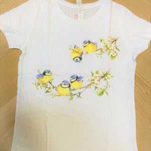 T-shirt donna bianca con stampa cinciarella