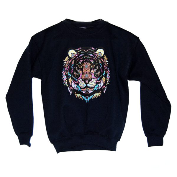 felpa unisex blu con stampa tigre