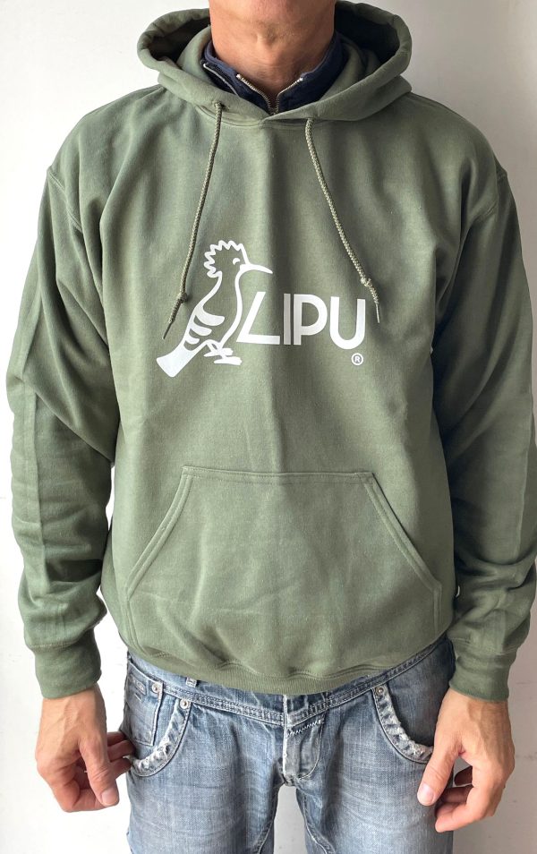 felpa verde unisex con cappuccio e tasche e stampa logo lipu