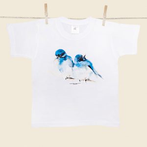 t-shirt bambino bianca con disegno pettazzurro