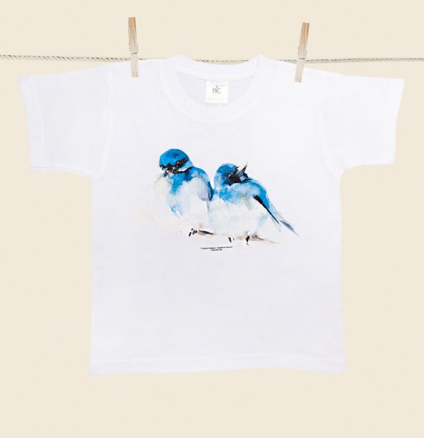 t-shirt bambino bianca con disegno pettazzurro