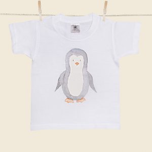 t-shirt bambino bianca con disegno pinguino