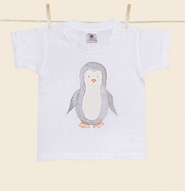 t-shirt bambino bianca con disegno pinguino