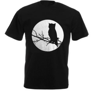 t-shirt bambino nera con gufo luna argentata