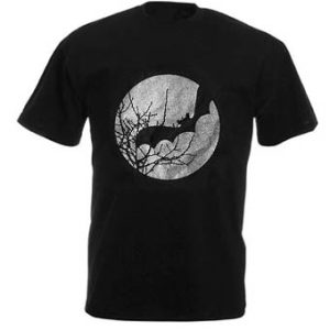 t-shirt bambino nera con pipistrello luna argentata