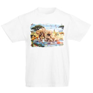 t-shirt bianca con stampa animali