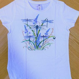 t-shirt donna maglia bianca con stampa libellule