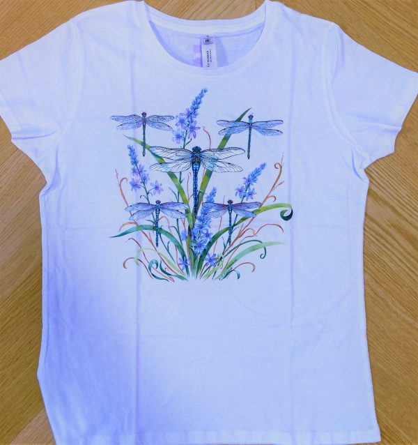 t-shirt donna maglia bianca con stampa libellule