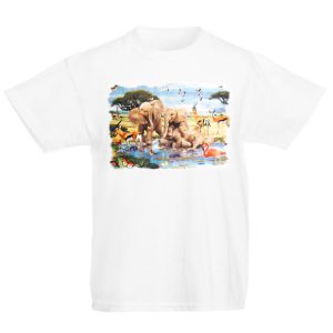 t-shirt unisex bianca con stampa animali