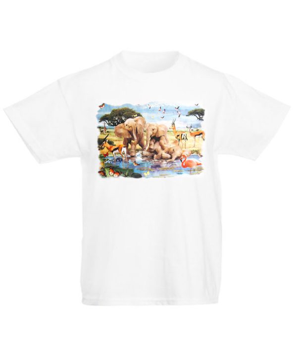 t-shirt unisex bianca con stampa animali