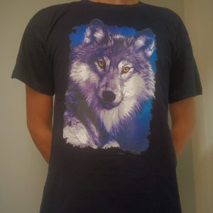 t-shirt unisex blu con stampa lupo