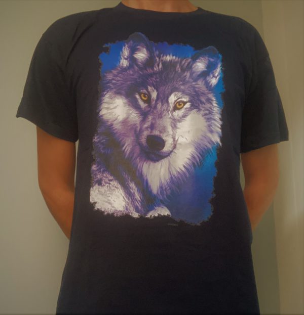 t-shirt unisex blu con stampa lupo